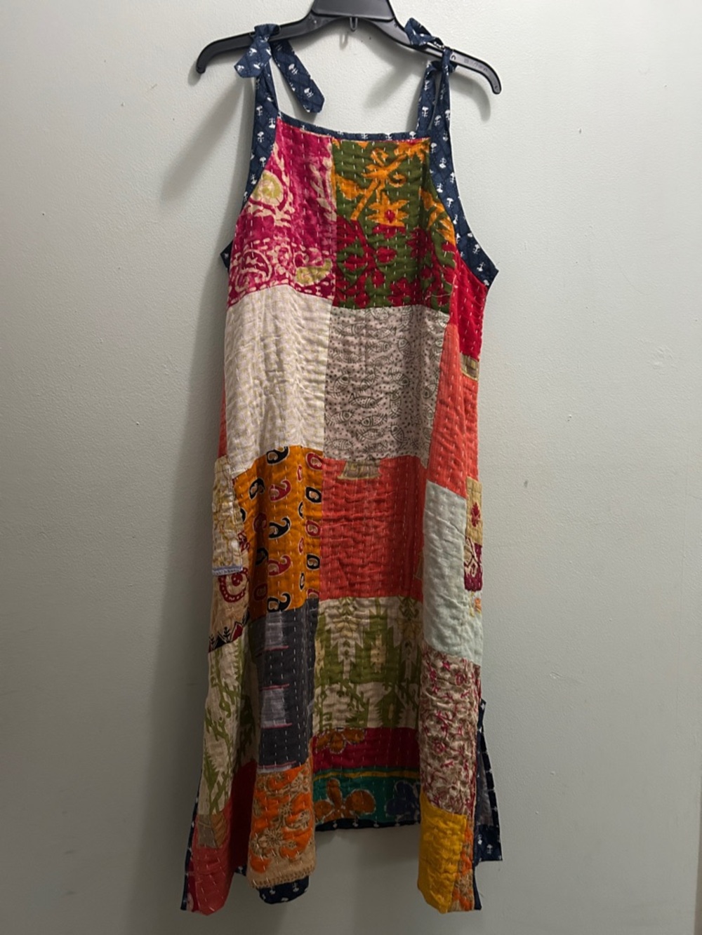 Reversible KANTHA cotton Vibrant Patchwork Sundress- Multicolor - Picture 5 of 10